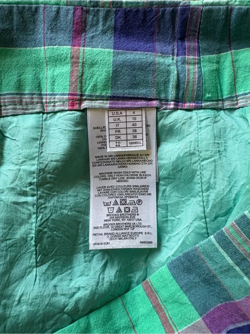 “346” Brooks Brothers Plaid Skirt, Size 4